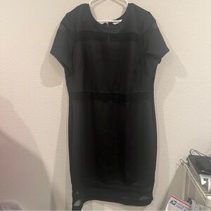 Elegant Black Dress fits like women’s 16 W mesh panels on sleeves and body